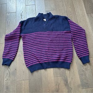 Women's Navy and Pink Striped Zip-Up Sweater